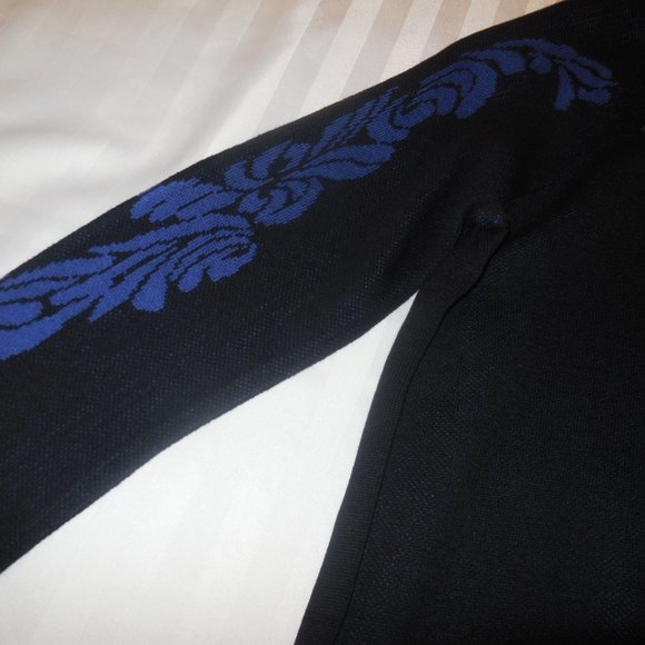Pullover Sweater NEW Black Blue Ornamental Knit Top Long Sleeve - Picture 5 of 11